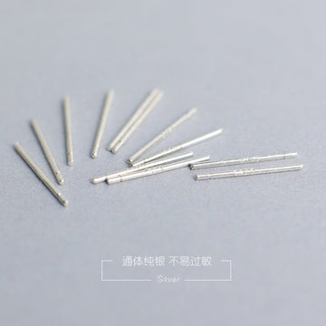 Slim Straight Silver Tone Ear Stud Bars With Tiny Flat Ends