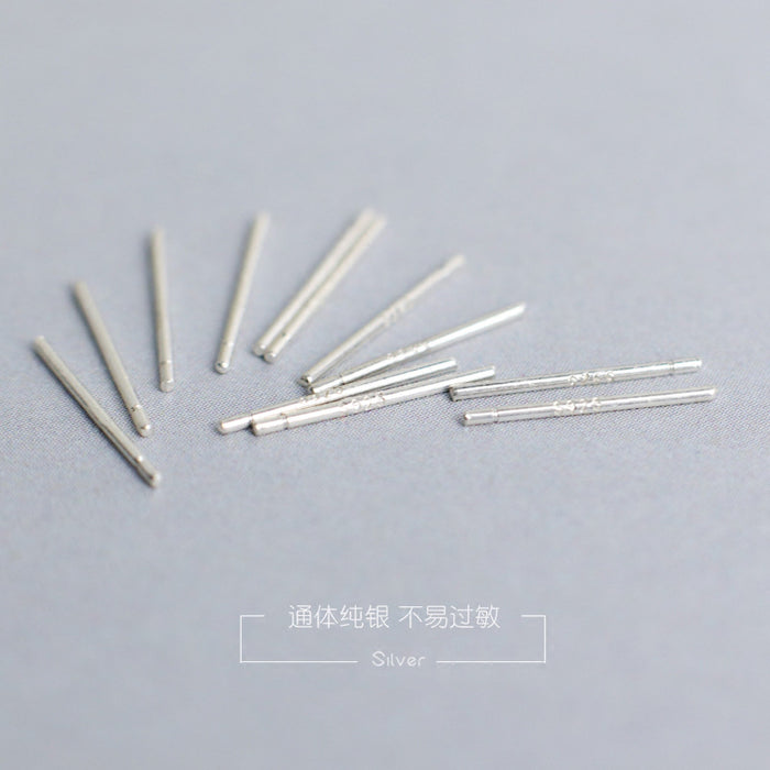Slim Straight Silver Tone Ear Stud Bars With Tiny Flat Ends