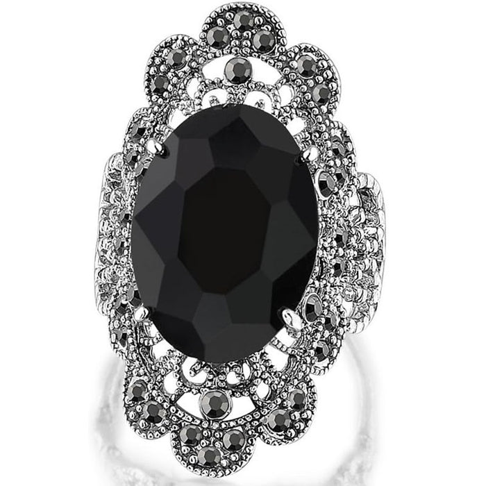 Dark European Vintage Baroque Floral Lace Ring For Women, Gothic Classical Statement Finger Ring