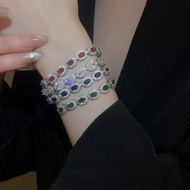 Copper Zircon Oval Adjustable Bangle For Women Light Luxury Geometric Fashion Jewelry