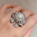 Korean Light Luxury Statement Camellia Flower Ring For Women, Micro Pave Zircon Fashion Jewelry view 3