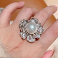 Korean Light Luxury Statement Camellia Flower Ring For Women, Micro Pave Zircon Fashion Jewelry view 5