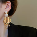 Irregular Round Faux Pearl Stud Earrings, Geometric Statement Light Luxury Western Style view 3
