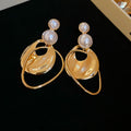 Irregular Round Faux Pearl Stud Earrings, Geometric Statement Light Luxury Western Style view 4