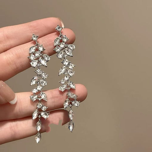 Copper Zircon Geometric Long Tassel Drop Earrings For Women Light Luxury Fashion Jewelry