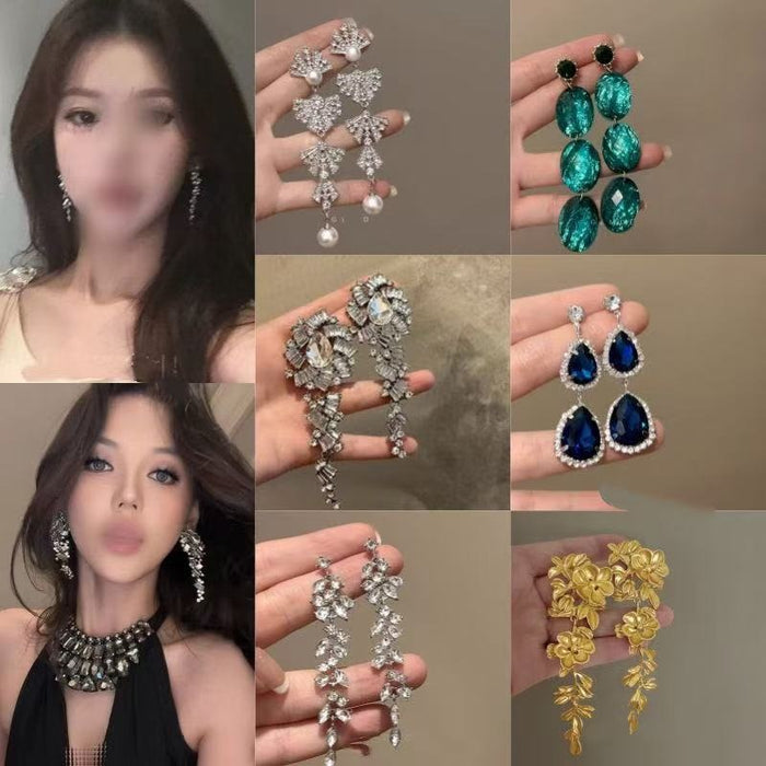 Copper Zircon Geometric Long Tassel Drop Earrings For Women Light Luxury Fashion Jewelry