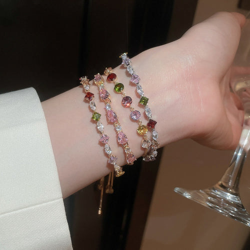 Copper Zircon Colorful Rhombus Teardrop Adjustable Bangle Light Luxury Geometric Bracelet