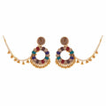 Vintage Bohemian Alloy Sunflower Enamel Bell Tassel Chain Ear Cuff Ethnic Luxury Statement Earrings view 5