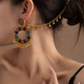 Vintage Bohemian Alloy Sunflower Enamel Bell Tassel Chain Ear Cuff Ethnic Luxury Statement Earrings view 1