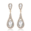 Gold Tone Silver Tone Champagne Open Teardrop Crystal Three Designs Metal Dangle Earrings view 2