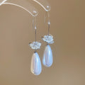 French Chic Zircon Flower Teardrop Pearl Tassel Drop Earrings For Women view 2