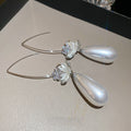 French Chic Zircon Flower Teardrop Pearl Tassel Drop Earrings For Women view 4