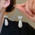 French Chic Zircon Flower Teardrop Pearl Tassel Drop Earrings For Women view 1