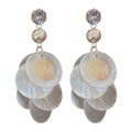 Chic Round Shell Zircon Tassel Drop Earrings With Silver Needle Geometric Design view 5