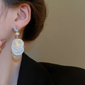 Chic Round Shell Zircon Tassel Drop Earrings With Silver Needle Geometric Design view 3