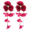 Fabric Chiffon Flower Tassel Drop Earrings Beach Vacation Style Fashion Dangle Earrings view 5