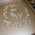 French Light Luxury Irregular Layered Round Faux Pearl Necklace Jewelry Set For Women view 4