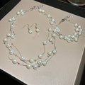 French Light Luxury Irregular Layered Round Faux Pearl Necklace Jewelry Set For Women view 2