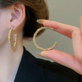 Metal Irregular Twisted C-Shaped Hoop Earrings Minimalist Luxury Geometric Ear Jewelry view 4