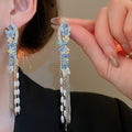 Fresh Sweet Butterfly Rhinestone Faux Pearl Tassel Drop Earrings With Silver Pins view 2