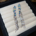 Fresh Sweet Butterfly Rhinestone Faux Pearl Tassel Drop Earrings With Silver Pins view 3