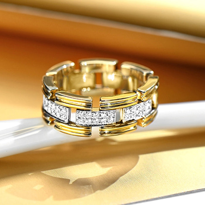 Trendy Two Tone Zircon Micro Pave Ring For Women, Elegant Light Luxury Daily Finger Jewelry