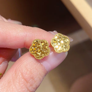 Copper Sequin Flower Stud Earrings, Vintage Light Luxury Floral Fashion Ear Jewelry