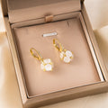Elegant Vintage Cat Eye Stone Hydrangea Flower Drop Hoop Earrings For Women, Gold Alloy Zircon Fashion Earrings view 2