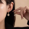 Elegant Vintage Cat Eye Stone Hydrangea Flower Drop Hoop Earrings For Women, Gold Alloy Zircon Fashion Earrings view 1