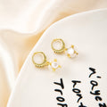 Elegant Vintage Cat Eye Stone Hydrangea Flower Drop Hoop Earrings For Women, Gold Alloy Zircon Fashion Earrings view 3