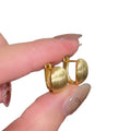 18K Gold Plated Copper Brushed Oval Huggie Earrings, Minimalist Light Luxury Geometric Style view 5