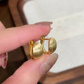 18K Gold Plated Copper Brushed Oval Huggie Earrings, Minimalist Light Luxury Geometric Style view 1