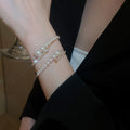 Rhinestone Irregular Multilayer Pearl Open Bangle French Vintage Light Luxury Jewelry view 4
