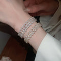 Rhinestone Irregular Multilayer Pearl Open Bangle French Vintage Light Luxury Jewelry view 2