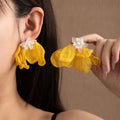 Elegant Summer Vacation Fabric Flower Studs With Pearl Rhinestone Accents Sweet Beach Style Earrings view 2