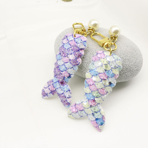 Metal Pearl Mermaid Tail Sequin Keychain Bag Charm Gift