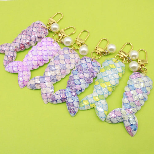 Metal Pearl Mermaid Tail Sequin Keychain Bag Charm Gift