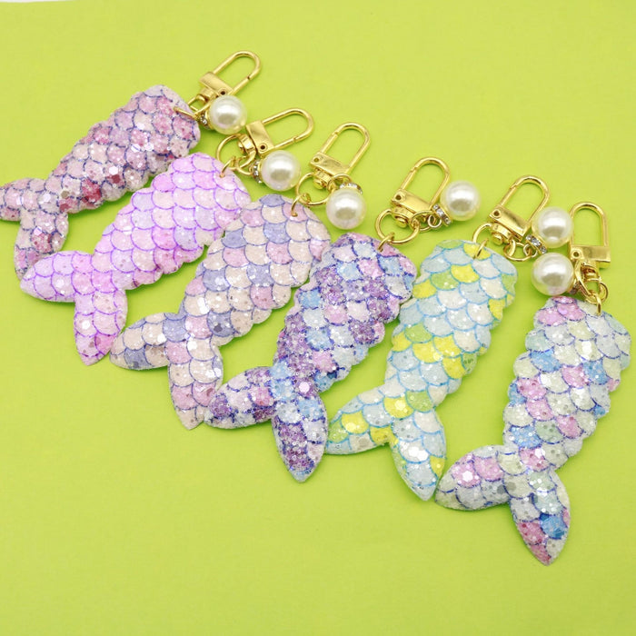 Metal Pearl Mermaid Tail Sequin Keychain Bag Charm Gift