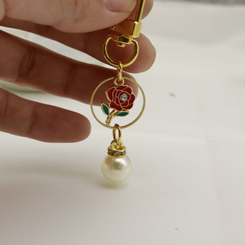 Zinc Alloy Rose Drop Oil Keychain Bag Charm Gift