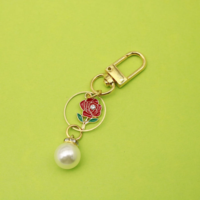 Zinc Alloy Rose Drop Oil Keychain Bag Charm Gift