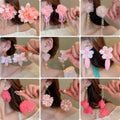 Pink Fabric Flower Tassel Drop Earrings With Silver Needle, Sweet Summer Vacation Style view 1