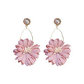 Pink Fabric Flower Tassel Drop Earrings With Silver Needle, Sweet Summer Vacation Style view 5