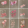 Pink Fabric Flower Tassel Drop Earrings With Silver Needle, Sweet Summer Vacation Style view 2
