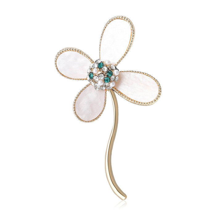 Luxury Alloy Abalone Shell Clover Brooch For Women's Clothing