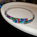 Luxury Copper Zircon Teardrop Open Choker Bracelet Earrings Jewelry Set view 3