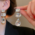 Chic Copper Rhinestone Square Teardrop Tassel Drop Earrings With Silver Pins view 2