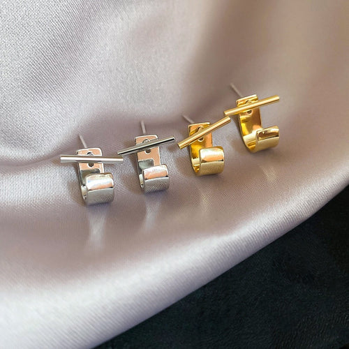 Copper English Letter Stud Earrings For Women Minimalist Geometric Light Luxury Jewelry