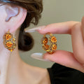 Light Luxury Copper Zircon Flower Stud Earrings For Women Vintage Floral Design view 2