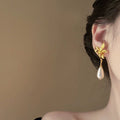 Light Luxury Copper Zircon Flower Stud Earrings For Women Vintage Floral Design view 4