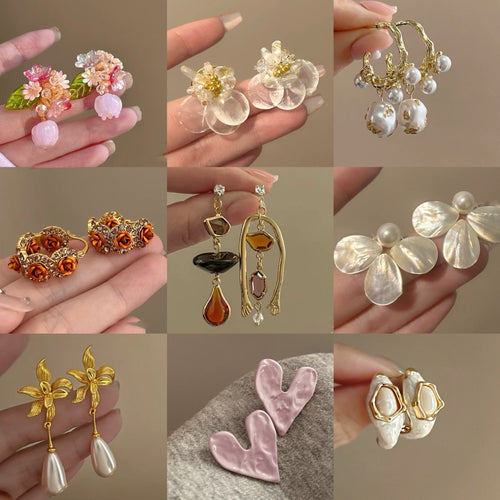 Light Luxury Copper Zircon Flower Stud Earrings For Women Vintage Floral Design